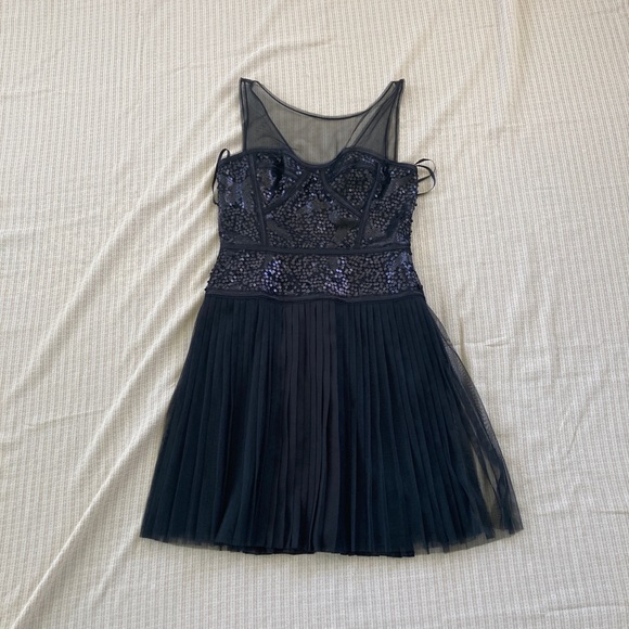 BCBG Black Mesh Sequence Pleated Dress - Picture 2 of 13